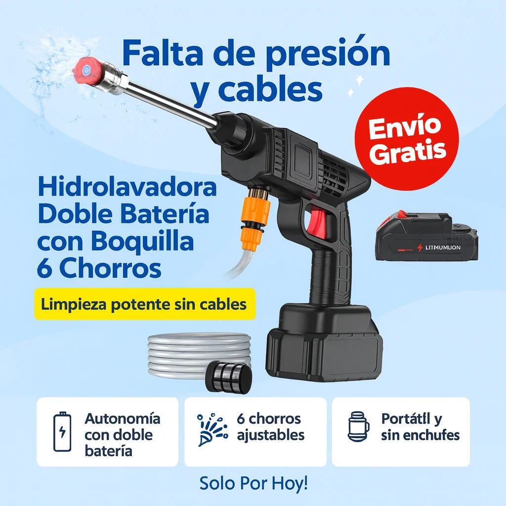 Hidrolavadora Doble Batería con Boquilla 6 Chorros